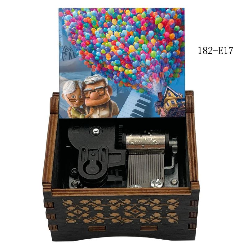 Disney-Pixar "Up" Hand-Crank Wooden Music Box - Married Life Theme Melody - Laser-Engraved Carl & Ellie Keepsake - Heartwarming Anniversary & Adventure Gift
