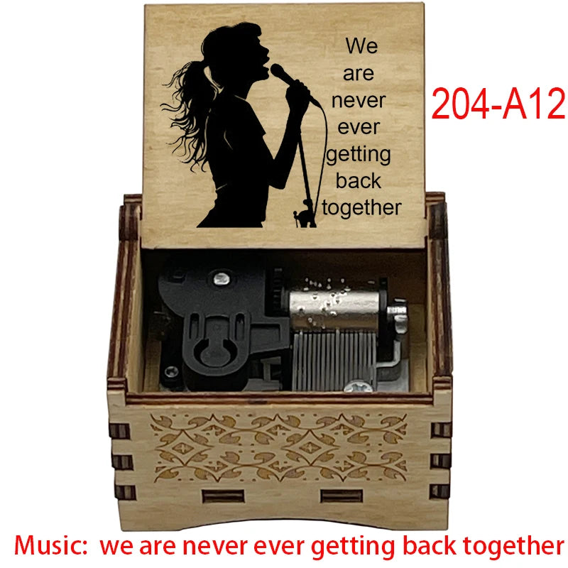 Pop Icon Engraved Wooden Music Box - Retro Hand Cranked Musical Box with We Are Never Ever Getting Back Together Quote - Nostalgic Music Fan Keepsake Gift for Birthday, Room & Desk Decor