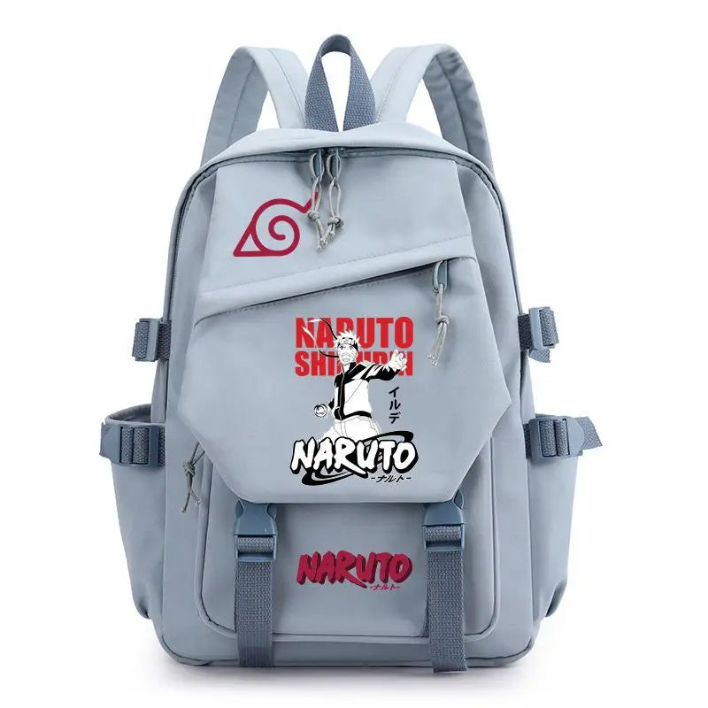 Anime Tactical Buckle Canvas Backpack - Leaf Village & Anbu Mask Graphic School Bookbag with Laptop Sleeve - Aesthetic Multi-Pocket Travel Rucksack for Students & Anime Fans