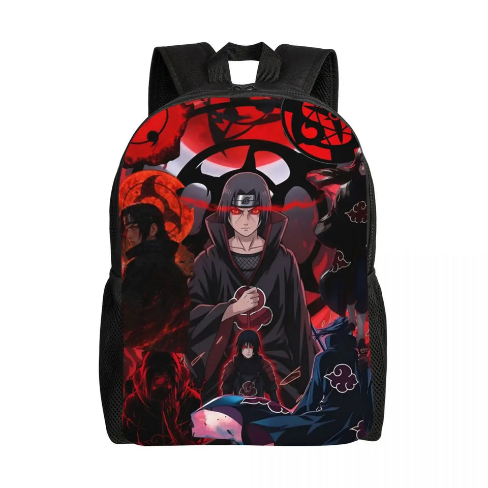 Itachi Uchiha Manga Collage Backpack - Anime Torn Graphic School Bookbag with Sharingan Eyes - Durable Canvas Laptop Daypack for Anime Fans, Students & Cosplay