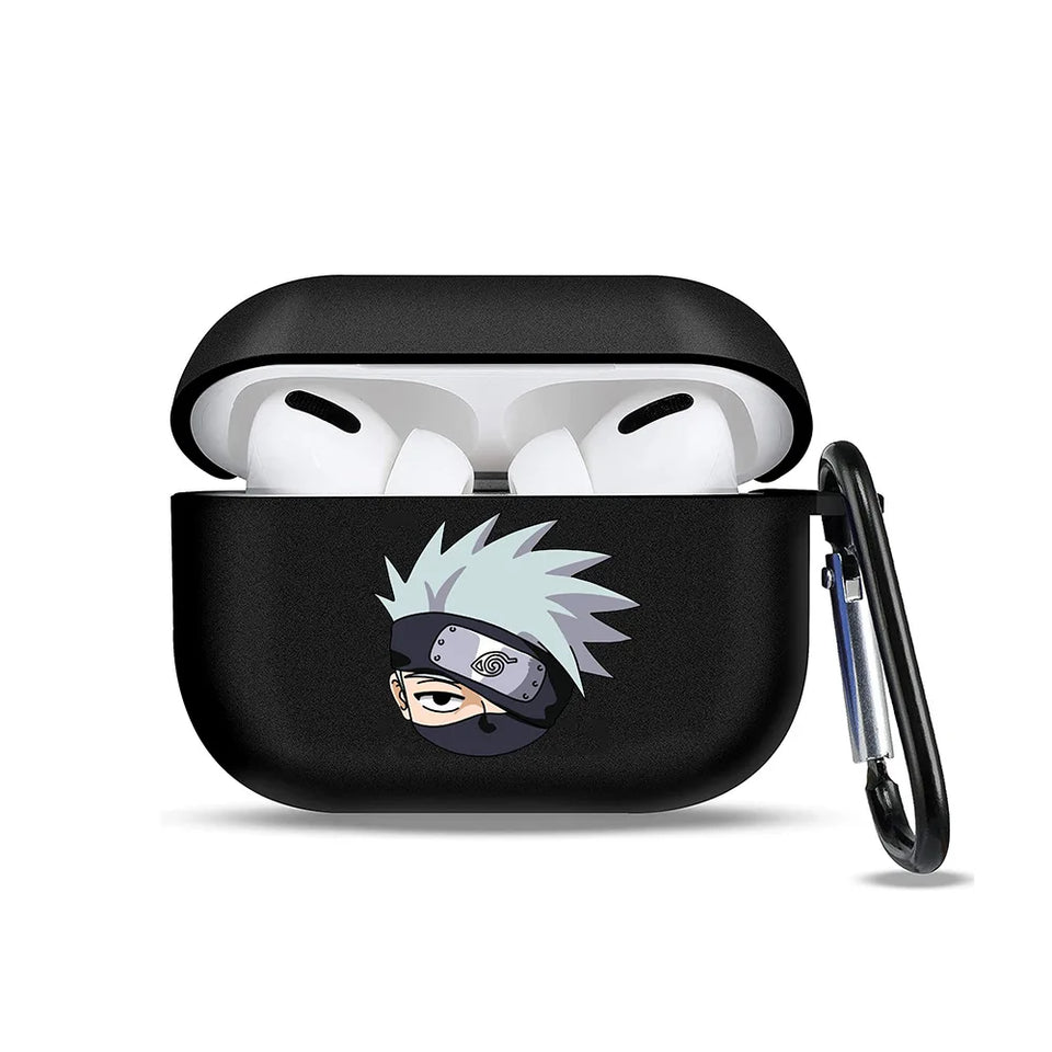 Anime Ninja Protective Silicone Case Cover for AirPods Pro / 1 & 2 / 3 - Shockproof Earphone Case with Carabiner Clip Featuring Akatsuki Cloud, Uchiha Crest & Rinnegan Seals - Gift for Anime Fans & Gamers
