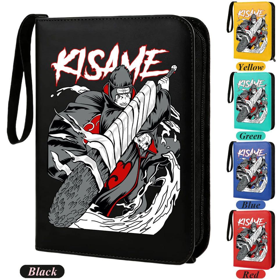 Anime Rogue Ninja Zippered Trading Card Binder - 9-Pocket PU Leather TCG Collector Folder Album with Wrist Strap & Red Cloud Graphic - Portable Storage Case for Pokemon, MTG, Yu-Gi-Oh & Sports Cards