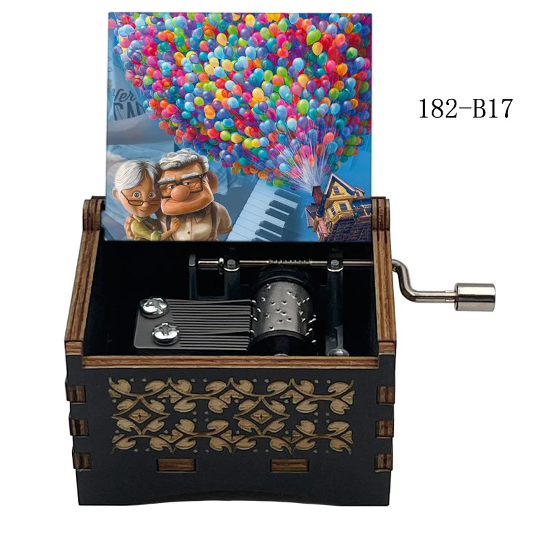 Disney-Pixar "Up" Hand-Crank Wooden Music Box - Married Life Theme Melody - Laser-Engraved Carl & Ellie Keepsake - Heartwarming Anniversary & Adventure Gift