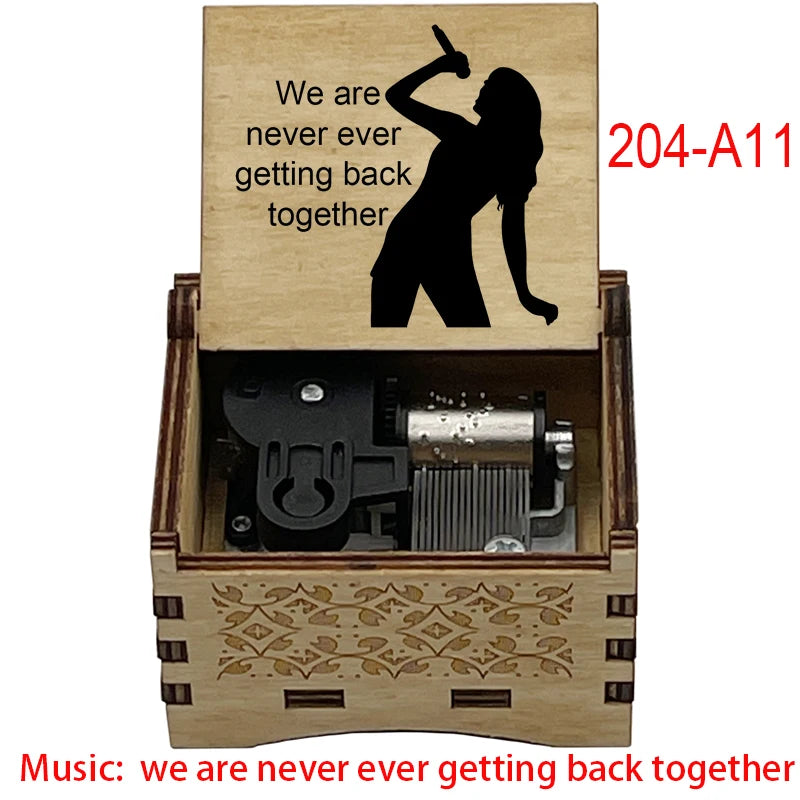 Pop Icon Engraved Wooden Music Box - Retro Hand Cranked Musical Box with We Are Never Ever Getting Back Together Quote - Nostalgic Music Fan Keepsake Gift for Birthday, Room & Desk Decor