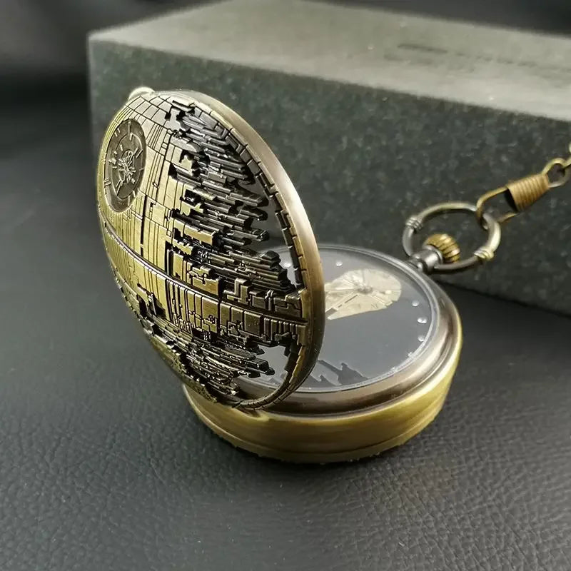 Star Wars Death Star Musical Pocket Watch – 2-in-1 Quartz Timepiece & Wind-Up Music Box