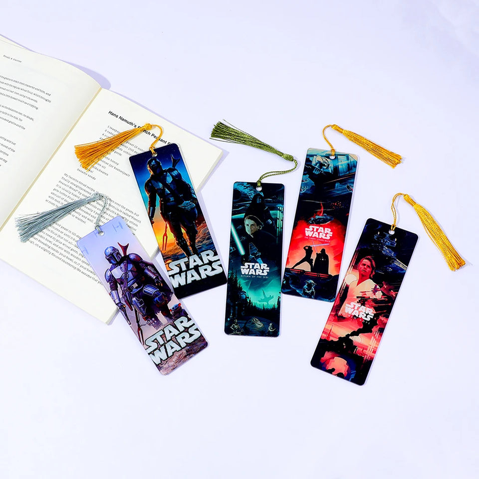 Star Wars Collectible Bookmark Set with Silk Tassels - Premium Mandalorian, Darth Vader & Luke Skywalker Graphic Book Page Markers - Durable Sci-Fi Reading Accessories - Cool Gift for Bookworms & Fans