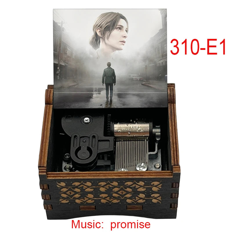 Silent Hill Hand-Crank Wooden Music Box - "Promise (Reprise)" Theme - Pyramid Head Laser-Engraved Keepsake - Gothic Horror Gaming Collectible - Psychological Horror Movie Merchandise