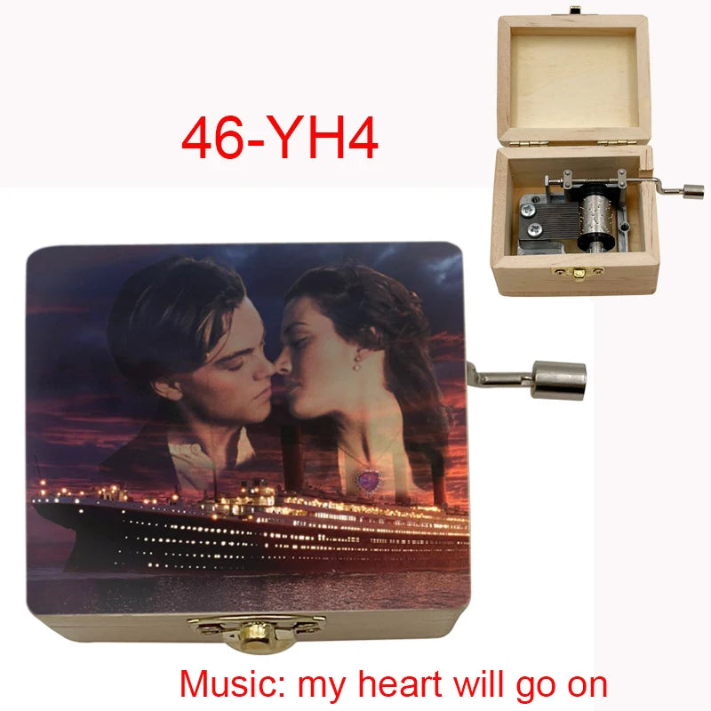 Titanic "My Heart Will Go On" Hand-Crank Wooden Music Box - Laser-Engraved Jack & Rose Movie Scene - Romantic Anniversary & Valentine's Day Gift - Vintage Musical Keepsake for Movie Lovers