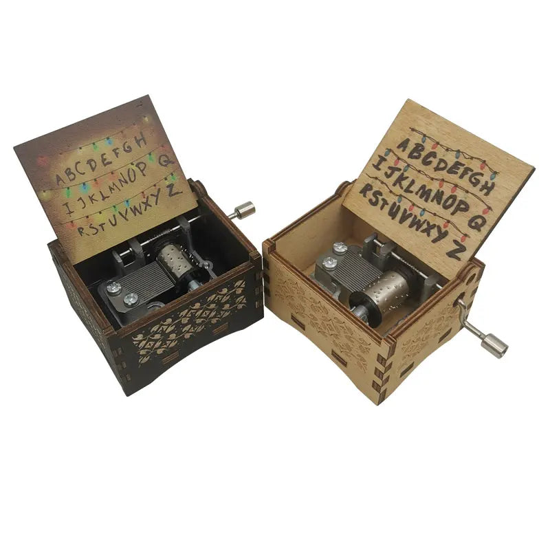 Stranger Things Alphabet Wall Hand-Crank Music Box - Vintage Laser-Engraved Wooden Keepsake - Classic Sci-Fi Mystery Movie Souvenir & Collector’s Gift