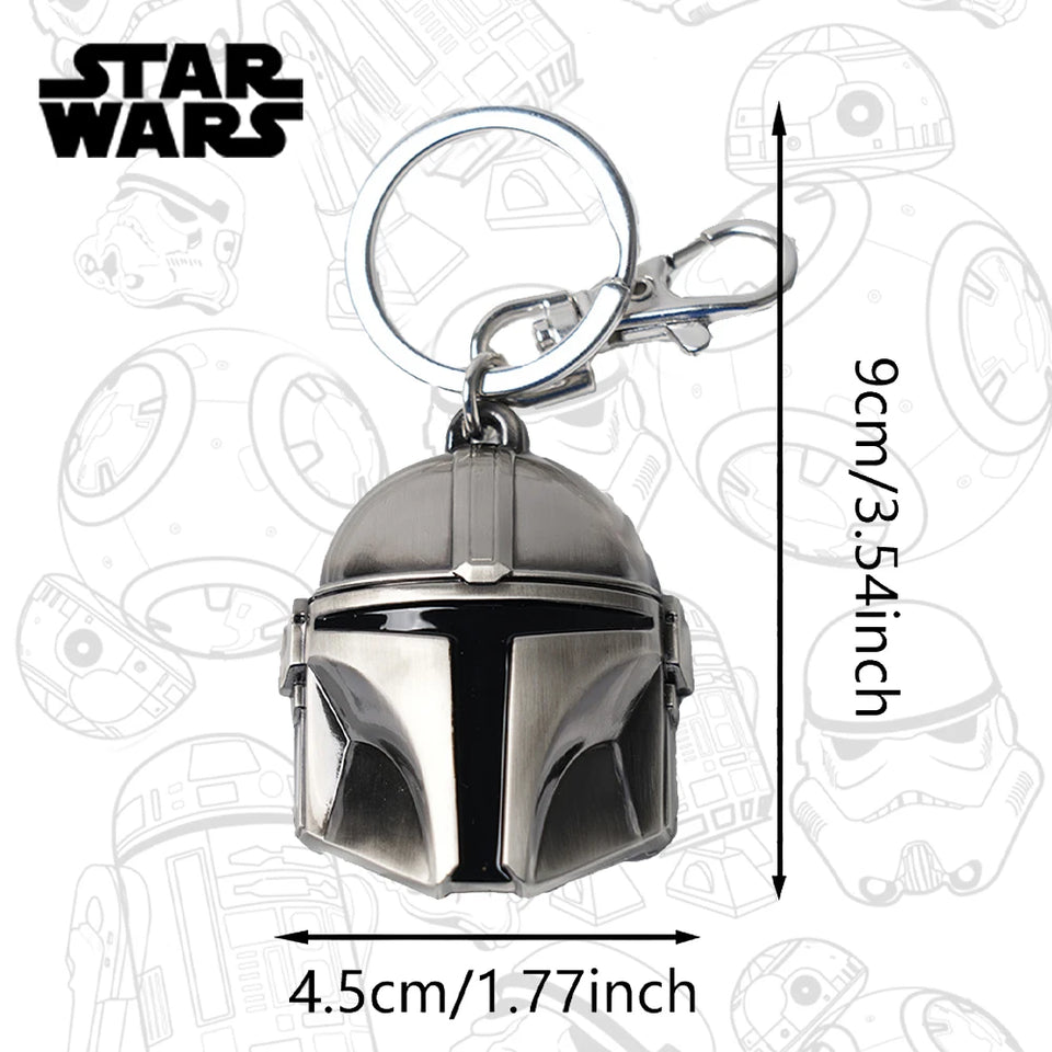 Star Wars Mandalorian Helmet Pewter Keyring - Premium Metal Beskar-Inspired Keychain - 3D Sculpted Mando Helmet Bag Charm - Galactic Bounty Hunter Accessory & Gift for Fans