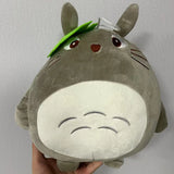 Anime Grey Forest Spirit Plush Toy - Cute Round Totoro Leaf Plushie Cushion - Kawaii Fluffy Chonky Animal Stuffed Doll - Collectible Nostalgic Fan Gift for Kids Room & Bed Desk Display