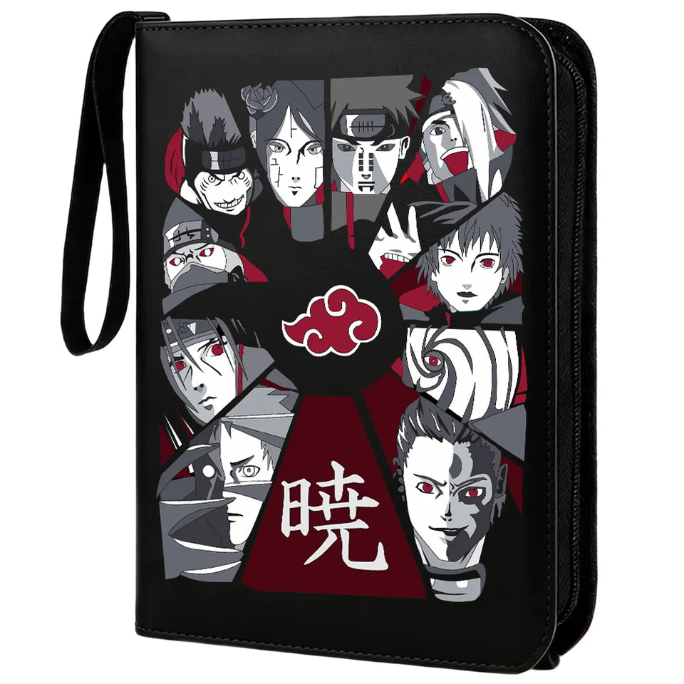 Anime Rogue Ninja Zippered Trading Card Binder - 9-Pocket PU Leather TCG Collector Folder Album with Wrist Strap & Red Cloud Graphic - Portable Storage Case for Pokemon, MTG, Yu-Gi-Oh & Sports Cards