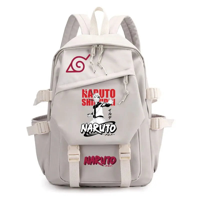 Anime Tactical Buckle Canvas Backpack - Leaf Village & Anbu Mask Graphic School Bookbag with Laptop Sleeve - Aesthetic Multi-Pocket Travel Rucksack for Students & Anime Fans