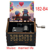 Disney-Pixar "Up" Hand-Crank Wooden Music Box - Married Life Theme Melody - Laser-Engraved Carl & Ellie Keepsake - Heartwarming Anniversary & Adventure Gift