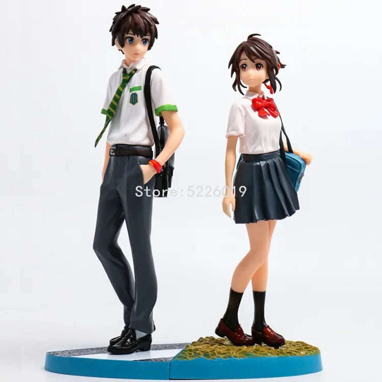 Your Name Anime Figure Set - Premium Taki Tachibana & Mitsuha Miyamizu Uniform Statue - Kimi no Na wa Interlocking Diorama Base Model - Romantic Shinkai Film Collectible Fan Gift with Heart Window Box - (22CM)