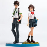 Your Name Anime Figure Set - Premium Taki Tachibana & Mitsuha Miyamizu Uniform Statue - Kimi no Na wa Interlocking Diorama Base Model - Romantic Shinkai Film Collectible Fan Gift with Heart Window Box - (22CM)