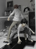 Anime Psychological Thriller Action Figure Set - L Lawliet & Light Yagami Collectible Statue - Dynamic Crouching Dual Character Display Scene Model - Premium Desktop Toy Gift for Manga & Otaku Fans