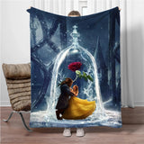 Beauty and the Beast Stained Glass Throw Blanket - Enchanted Rose & Library Fleece - Ultra-Soft Disney Wedding Gift - Belle & Prince Adam Romantic Bedroom Decor - Tale as Old as Time Reversible Couch Cover