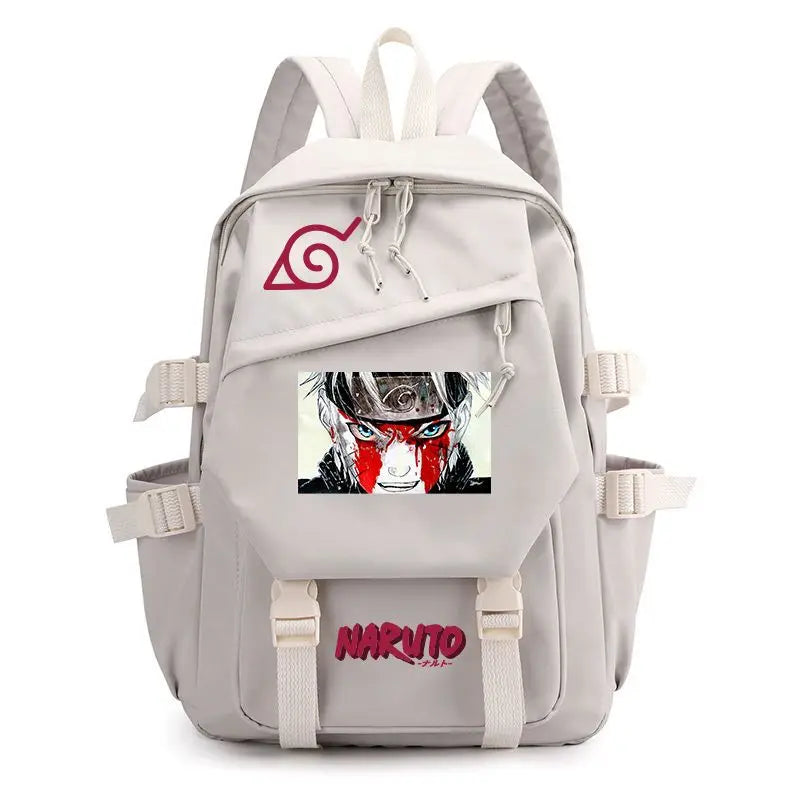 Anime Tactical Buckle Canvas Backpack - Leaf Village & Anbu Mask Graphic School Bookbag with Laptop Sleeve - Aesthetic Multi-Pocket Travel Rucksack for Students & Anime Fans
