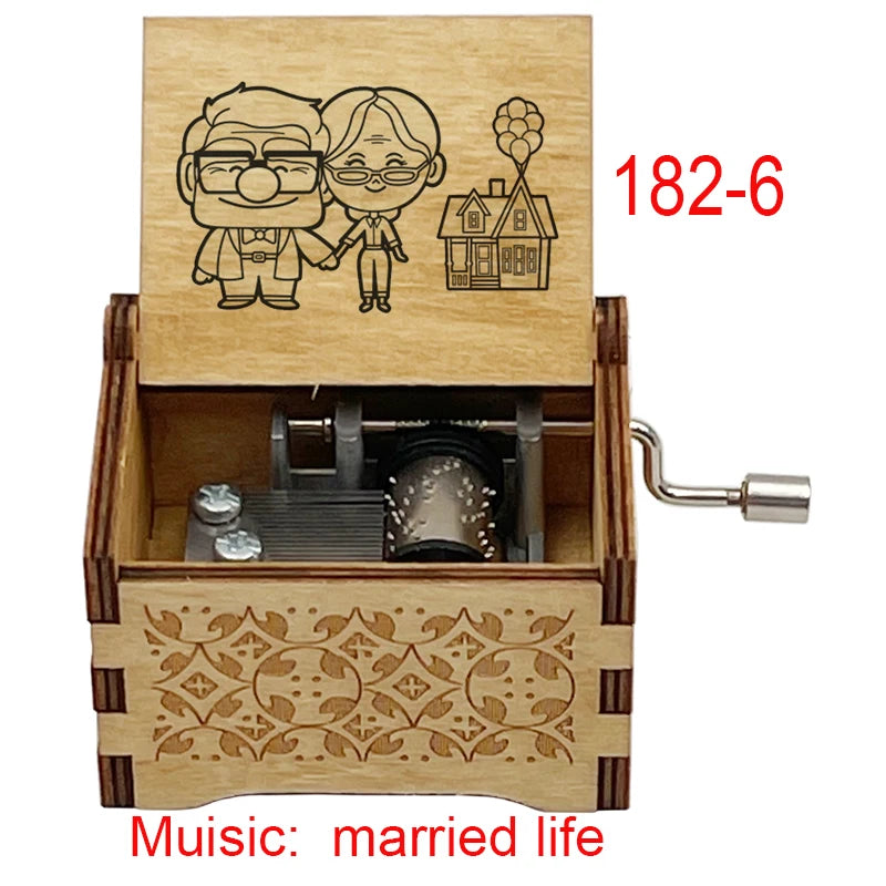 Disney-Pixar "Up" Hand-Crank Wooden Music Box - Married Life Theme Melody - Laser-Engraved Carl & Ellie Keepsake - Heartwarming Anniversary & Adventure Gift