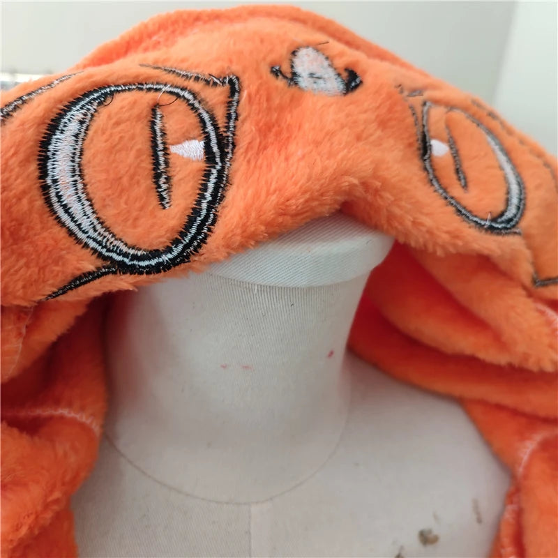 Naruto Kurama Nine-Tails Plush Kigurumi Onesie - Ultra-Soft Fleece Anime Pajamas with Hood & Tails - Unisex Cosplay Jumpsuit for Loungewear, Conventions & Halloween