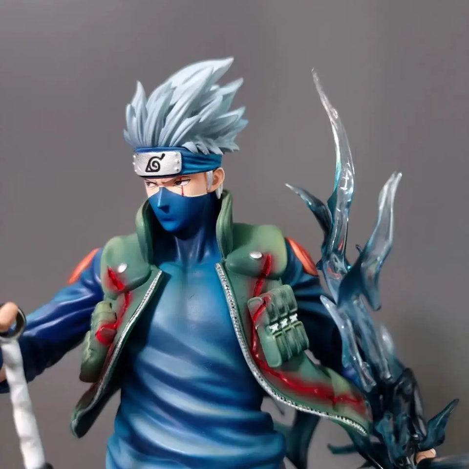 Premium Anime Copy Ninja Collectible Statue - High-Detail Leaf Village Sensei Action Figure - Elite Lightning Style PVC Figure with Dark Chakra Aura Effect & Terrain Base - Gift for Manga Fans, PC Setup & Shelf Display - (25C