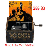 Classic Fantasy Ballad Wooden Music Box - Retro Hand Cranked Musical Gift with As The World Falls Down Quote - Romantic Laser Engraved Silhouette Keepsake for Anniversary, Birthday & Desk Decor