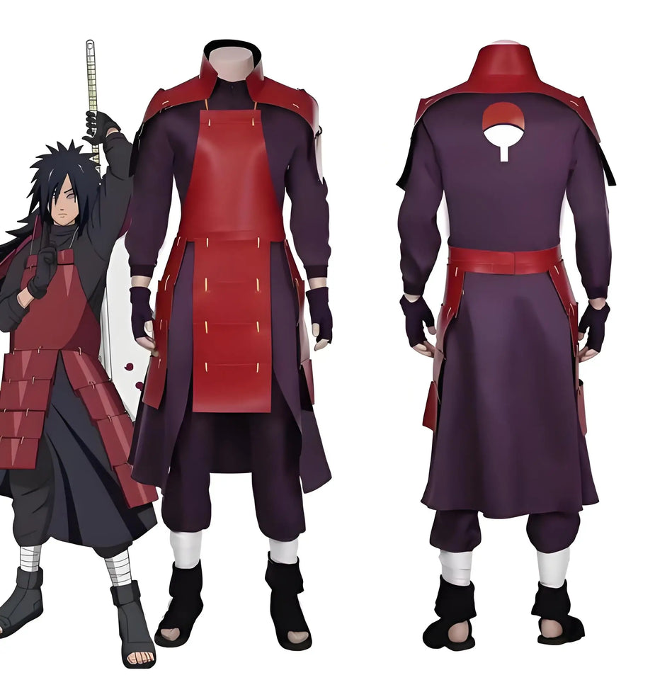 Anime Legendary Madara Cosplay Costume - Premium Red Ninja Armor Uniform Suit - Retro Clan Leader Battle Outfit - High-Quality Halloween Carnival Party Gear and Comic-Con Apparel