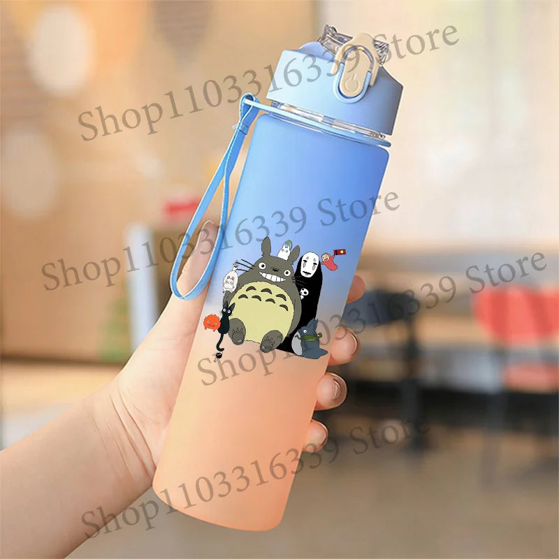 Cute Anime Forest Spirit Water Bottle - Premium Frosted Pastel Gradient Leakproof Drinkware - Kawaii Fantastic Creatures Flip-Top Sport Flask with Strap - Aesthetic Manga Fan Gift for School, Gym & Travel