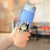Cute Anime Forest Spirit Water Bottle - Premium Frosted Pastel Gradient Leakproof Drinkware - Kawaii Fantastic Creatures Flip-Top Sport Flask with Strap - Aesthetic Manga Fan Gift for School, Gym & Travel