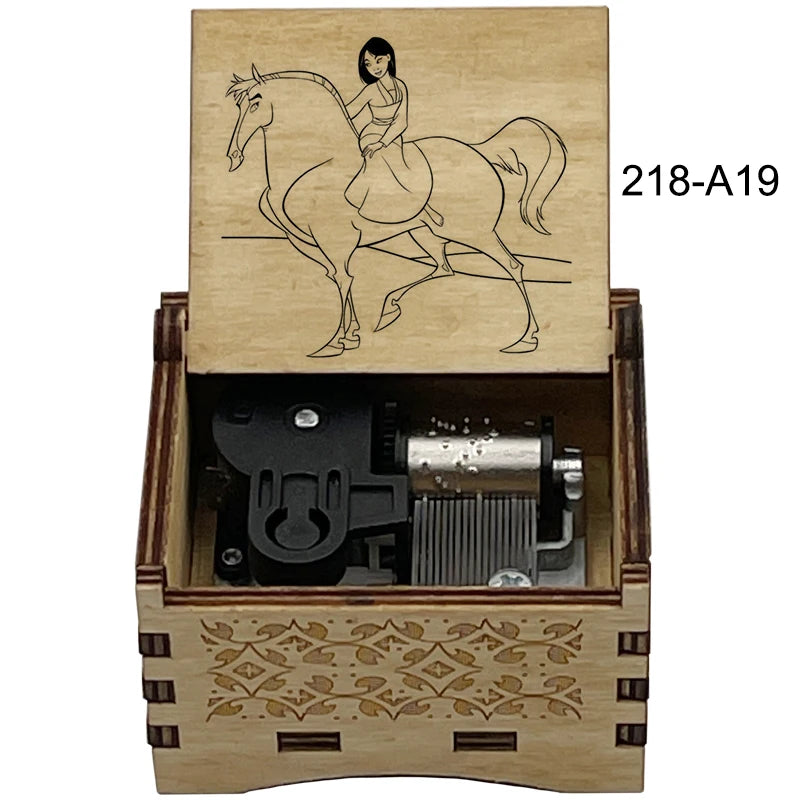 Legendary Warrior Princess Engraved Wooden Music Box - Retro Hand Cranked Musical Box with Reflection Song Theme - Nostalgic Asian Folklore Fan Keepsake Gift for Birthday, Room & Desk Decor