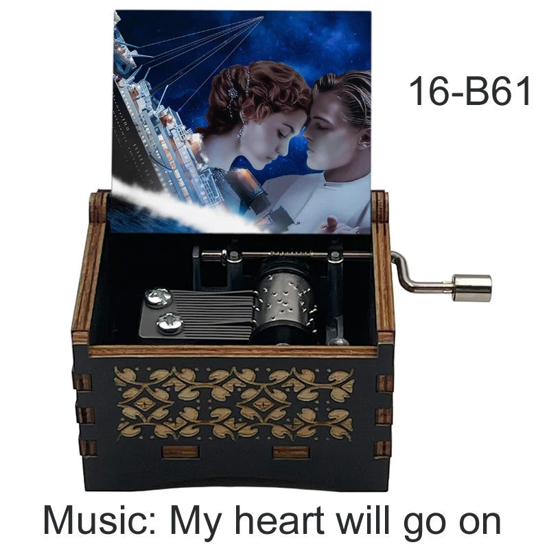 Titanic "My Heart Will Go On" Hand-Crank Wooden Music Box - Laser-Engraved Jack & Rose Movie Scene - Romantic Anniversary & Valentine's Day Gift - Vintage Musical Keepsake for Movie Lovers
