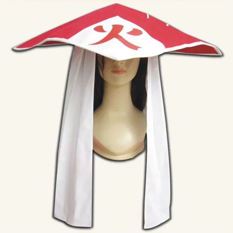 Naruto Hokage Cosplay Hat - Leaf Village Fire Shadow Conical Kasa Hat - Red & White Anime Straw Hat with Side Veils for Cosplay, Conventions & Costume Parties
