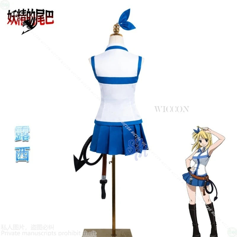 Fairy Tail Lucy Heartfilia Cosplay Costume Set - Sleeveless Top, Pleated Skirt, Belt, Whip Prop & Blonde Wig - Complete Anime Outfit for Conventions & Halloween