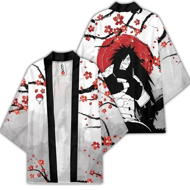 Anime Kimono Haori Cardigan Cloak - Akatsuki Red Cloud Printing Open Front Robe - Gaara Jiraiya Uchiha Unisex Graphic Yukata Jacket - Casual Streetwear Ninja Cosplay Cape Outwear