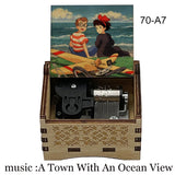 Kiki's Delivery Service Hand-Crank Wooden Music Box - "A Town with an Ocean View" Melody - Laser-Engraved Jiji & Kiki Silhouette - Studio Ghibli Inspired Musical Keepsake