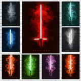 Star Wars Lightsaber Canvas Wall Art - Iconic Jedi & Sith Weaponry Prints - Minimalist Sci-Fi Movie Decor for Home, Office, or Game Room - Kylo Ren, Ahsoka Tano & Obi-Wan Editions