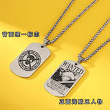 Anime Pirate Bounty Dog Tag Necklace - Vintage Monkey D Luffy Wanted Poster Pendant - Stainless Steel Braided Wheat Chain Jewelry - Nostalgic Manga Fan Gift with Premium Display Box