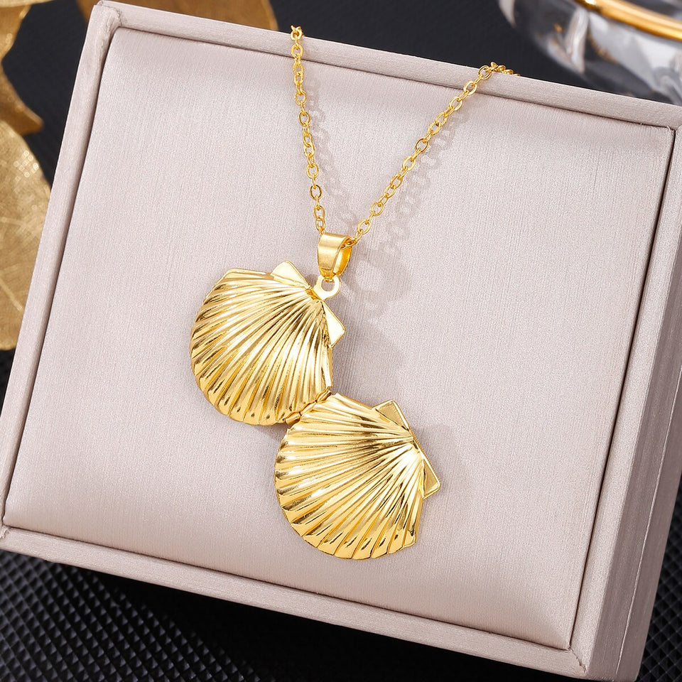 Little Mermaid Inspired Shell Locket Pendant Necklace