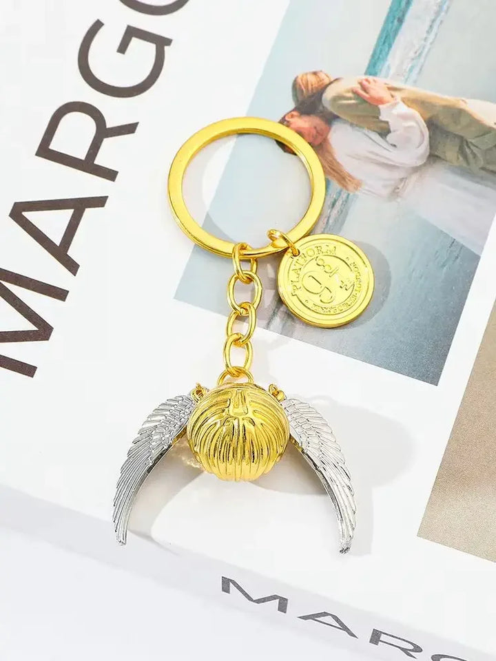 Harry Potter Golden Snitch Keychain - Handcrafted Quidditch Seeker Pendant & Backpack Accessory - Vintage Movie Replica Jewelry Gift