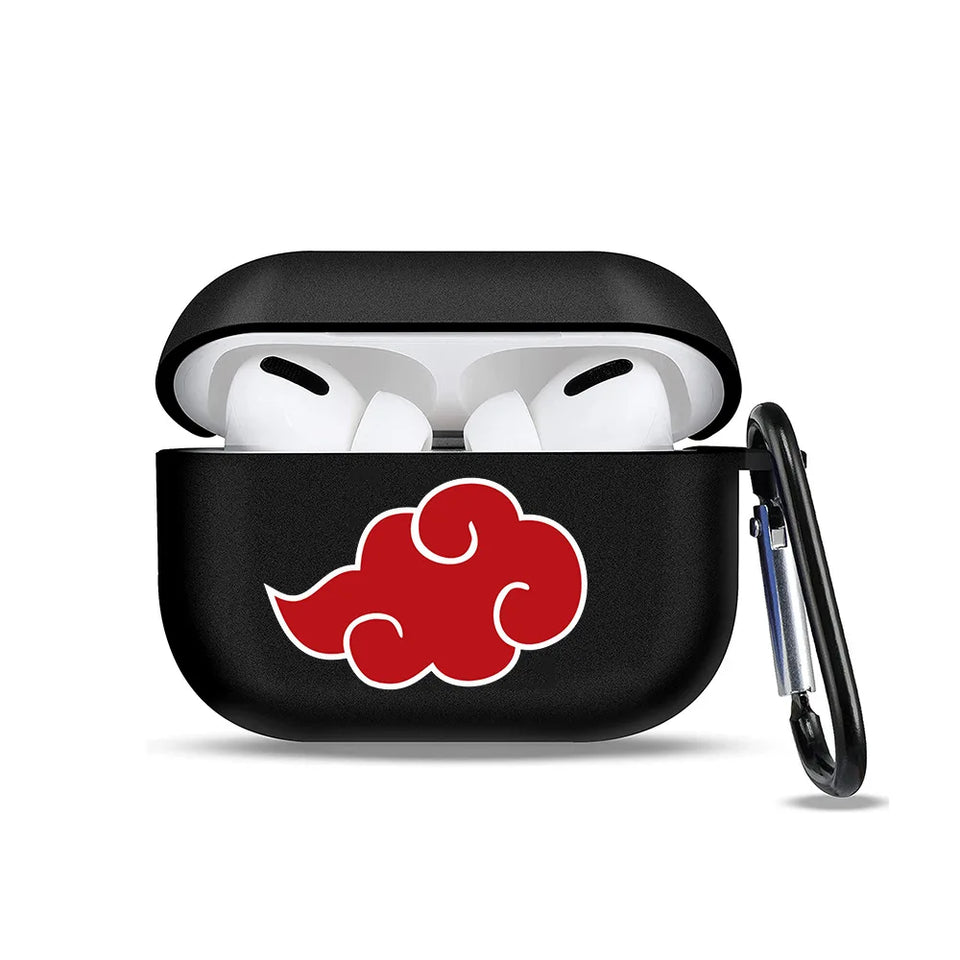 Anime Ninja Protective Silicone Case Cover for AirPods Pro / 1 & 2 / 3 - Shockproof Earphone Case with Carabiner Clip Featuring Akatsuki Cloud, Uchiha Crest & Rinnegan Seals - Gift for Anime Fans & Gamers