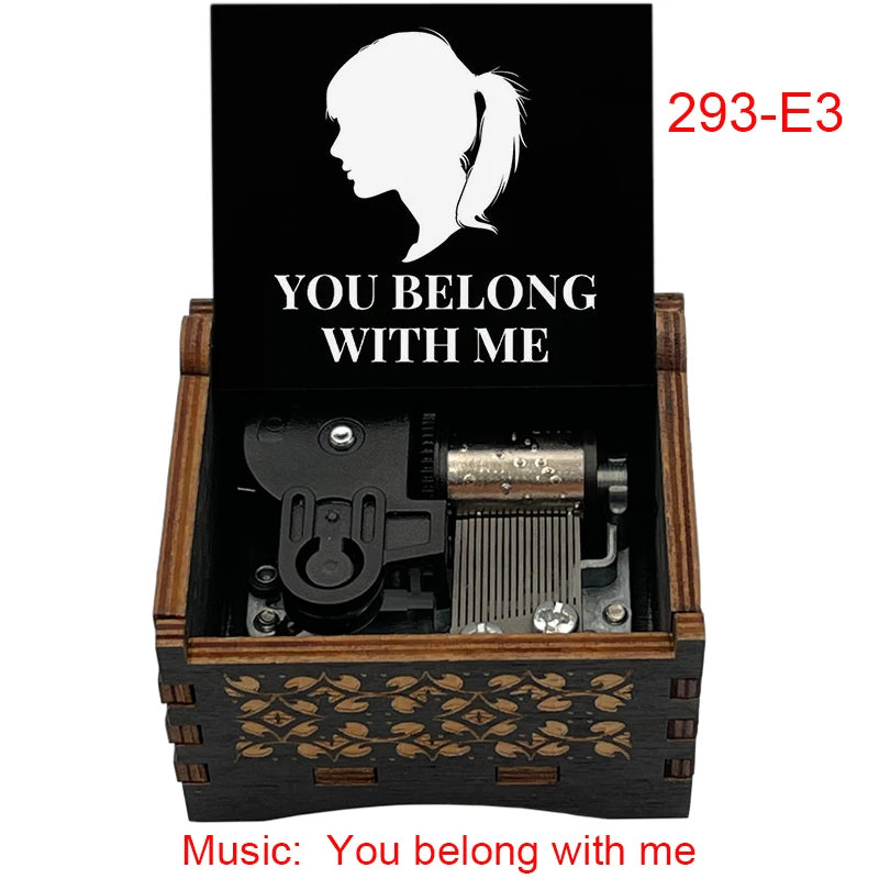 "You Belong With Me" Hand-Crank Wooden Music Box - Taylor Swift Inspired Fan Souvenir - Laser-Engraved Lyrics & Portrait - Limited Edition Musical Keepsake Gift
