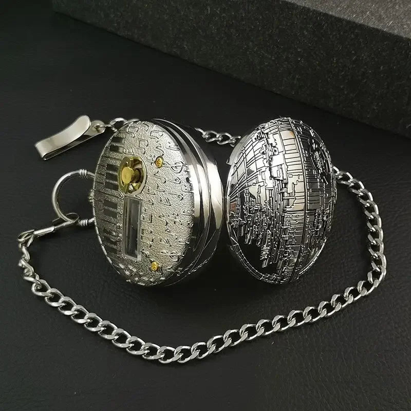 Star Wars Death Star Musical Pocket Watch – 2-in-1 Quartz Timepiece & Wind-Up Music Box