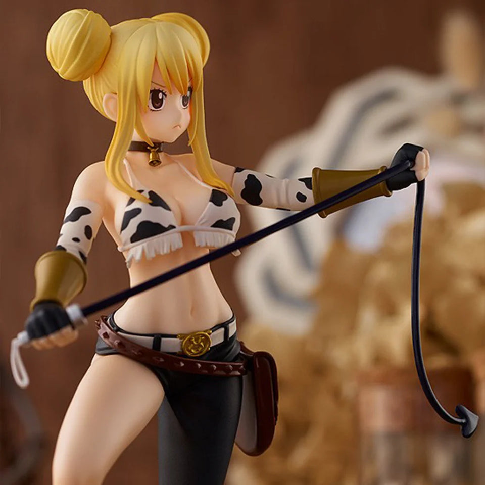 Fairy Tail Lucy Heartfilia Star Dress Taurus Form Action Figure - Collectible Anime Statue with Whip & Display Rock Base - Desk Decor - 18CM