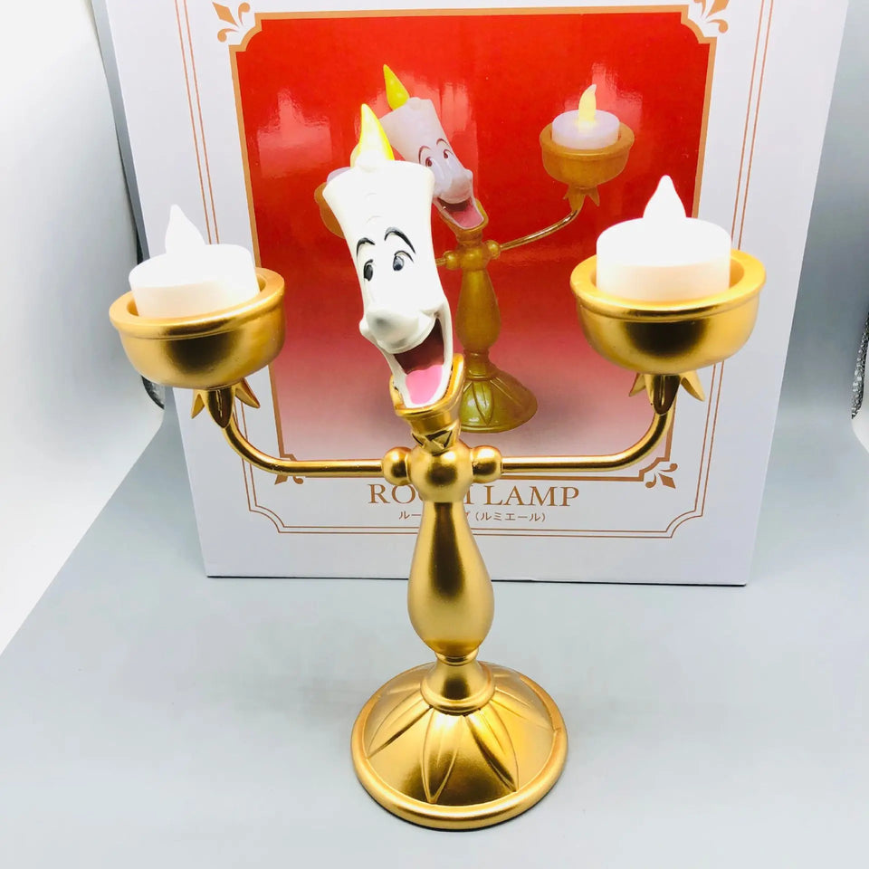 Beauty and the Beast Cogsworth & Lumiere Desktop Collectible Set - Functional Pendulum Clock & Light-Up LED Figurine - Premium Resin Movie Replica Home Decor & Gift Duo