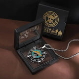Anime Pirate Medallion Pendant Necklace Set - Vintage Straw Hat & Heart Jolly Roger Medals - Retro Blue Face Emblem Stainless Steel Chain Jewelry - Nostalgic Manga Fan Gift with Premium Display Box