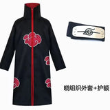 Akatsuki Uchiha Itachi Cloak Set - Naruto Cosplay Long Black Robe with Embroidered Red Clouds - Complete Ninja Outfit Costume with Headband, Ring & Accessories - Kids & Adults Halloween Carnival Cape