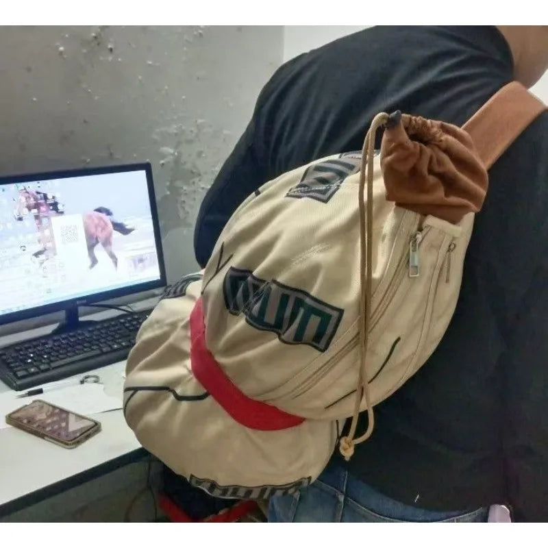 Anime Sand Gourd Cosplay Backpack - Replica Canvas Sand Gourd Shoulder Bag with Sealing Marks & Red Sash - Anime Cosplay Prop Daypack for Conventions, Halloween & Shinobi Fans