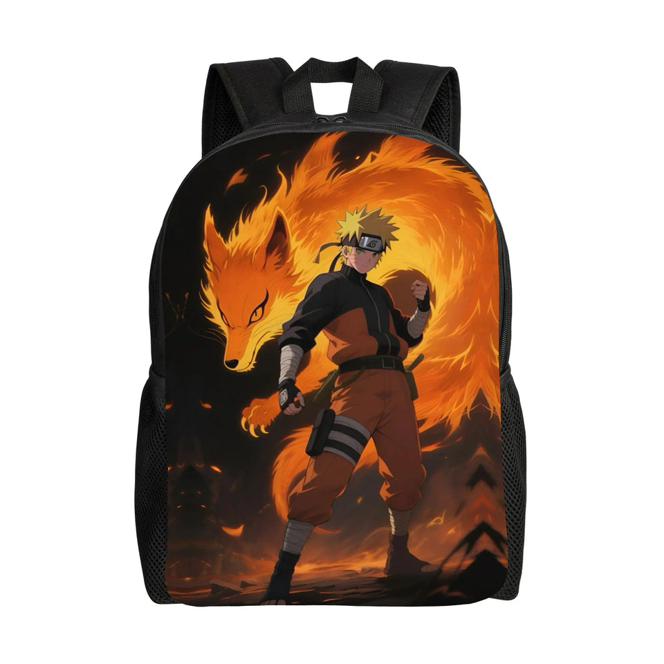 Naruto Eight Trigrams Sealing Emblem Backpack - Minimalist Nine-Tails Seal Symbol Canvas Bookbag - Black Anime Laptop Daypack for Students, Travel & Cosplay