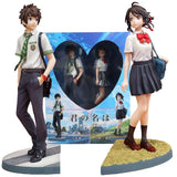 Your Name Anime Figure Set - Premium Taki Tachibana & Mitsuha Miyamizu Uniform Statue - Kimi no Na wa Interlocking Diorama Base Model - Romantic Shinkai Film Collectible Fan Gift with Heart Window Box - (22CM)